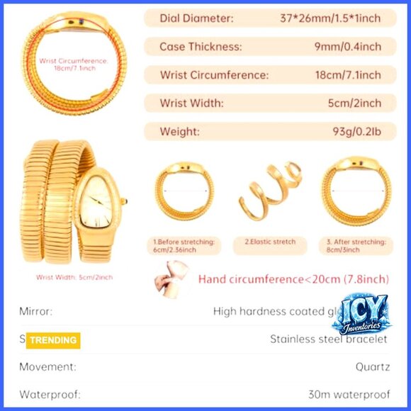 Snake Shape Bracelet Watch with Diamond Dial Quartz Movement main image 4